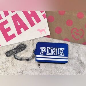 VS PINK VINTAGE LANYARD WALLET ID CARD HOLDER MARL GRAY & BLUE LOGO HTF RARE NWT
